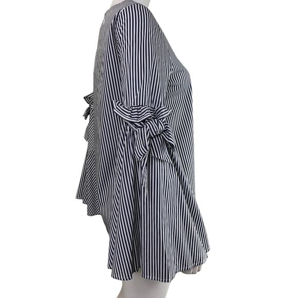 Neiman Marcus Bow Bell Sleeve Blouse Size S Black White Striped Statement Cotton - Picture 4 of 9
